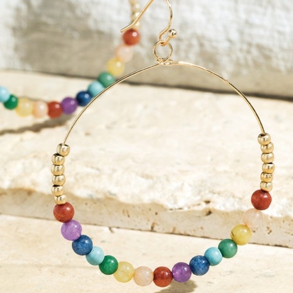 Rainbow Natural Stone Circle Earrings - Picture 1 of 1